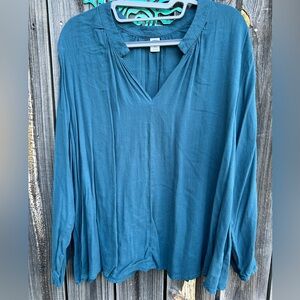 Teal Mandarin Collar Blouse